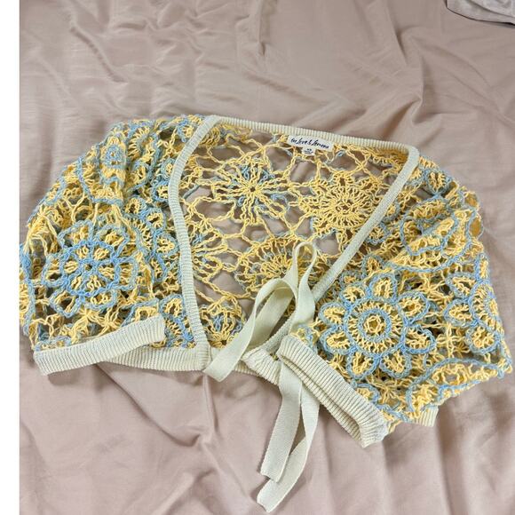 For Love and Lemons Sofia Crochet Crop Top XS Whimsical Spring - Picture 3 of 5